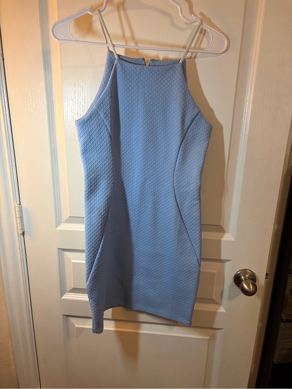Rebecca Minkoff Powder Blue Textured Halter Mini Dress